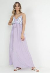 Fioletowa Sukienka Wing In. Fioletowe sukienki Born2be, m, z aplikacjami, z bawełny, bez kołnierzyka, bez ramiączek, maxi. Za 129.99 zł.