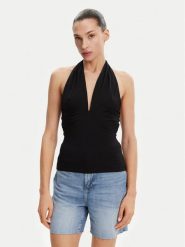 Guess Top W5GP16 KACM2 Czarny Slim Fit. Czarne topy Guess, xs, z aplikacjami, bez kołnierzyka, bez ramiączek. Za 229.99 zł.