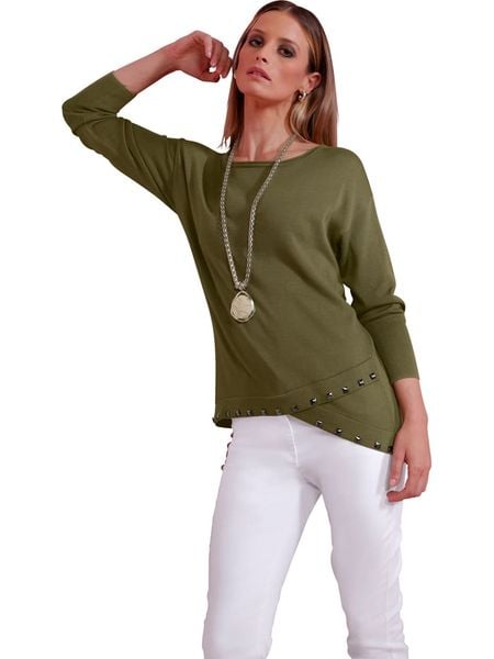 Heine Sweter w kolorze khaki rozmiar: 42. Brązowe swetry Heine, s, bez wzorów, z wiskozy, biznesowe, bez ramiączek. Za 91.77 zł.