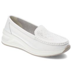 Białe Półbuty Artiker Wsuwane Obuwie Damskie. Białe półbuty wsuwane Artiker, bez wzorów, ze skóry, eleganckie, bez obcasa, na koturnie. Za 139.00 zł.