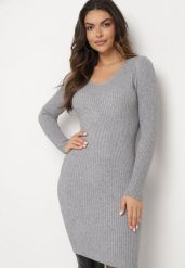 Szara Dopasowana Sukienka Mini Prążkowana Otyse. Szare sukienki Born2be, bez wzorów, z dzianiny, bez kołnierzyka, bez ramiączek, mini, dopasowane. W wyprzedaży za 52.49 zł.