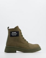 ZIELONE BOTKI 0269209 KHAKY. Zielone botki Venezia, bez wzorów, z nubiku, bez obcasa, bez zapięcia. Za 279.00 zł.