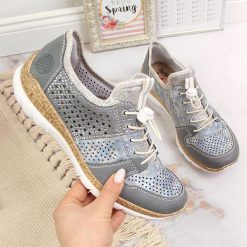 Rieker Półbuty sportowe ażurowe Rieker W N4255-12 niebieskie, Rozmiar: 40. Niebieskie buty sportowe lifestyle Rieker, w ażurowe wzory, sportowe, bez zapięcia. Za 329.99 zł.