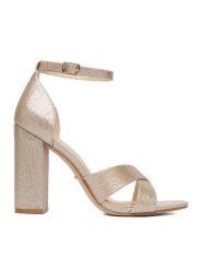 DeeZee Sandały CEO-998877 Złoty. Żółte sandały DeeZee, bez wzorów, z materiału, bez obcasa, na słupku, bez zapięcia. Za 139.99 zł.