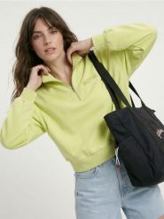 Bluza half-zip z haftowanym napisem z bawełną - zielony. Zielone bluzy Sinsay, l, bez wzorów, z bawełny, bez kaptura, do biegania. Za 49.99 zł.