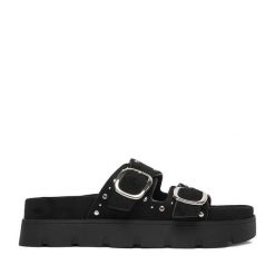 Klapki DeeZee. Czarne klapki DeeZee, bez wzorów, bez obcasa, bez zapięcia. Za 149.99 zł.