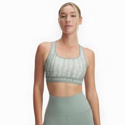 Top Treningowy Damski Stanik Sportowy Under Armour Crossback Mid Print. Zielone biustonosze sportowe Under Armour, bez wzorów, na fitness i siłownię. Za 159.99 zł.