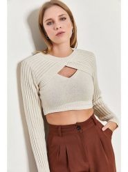 Bianco Lucci Sweter w kolorze beżowym rozmiar: onesize. Brązowe swetry Bianco Lucci, bez wzorów, bez ramiączek. Za 65.99 zł.