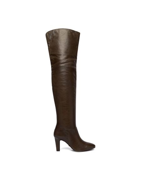 GINO ROSSI Kozaki EO-ZIVO-121925 Khaki. Brązowe kozaki Gino Rossi, bez wzorów, ze skóry, bez obcasa, na słupku, bez zapięcia. Za 719.99 zł.