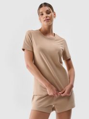 4F T-shirt regular gładki damski - beżowy XL. Brązowe t-shirty 4f, xl, bez wzorów, z bawełny, klasyczne, bez kołnierzyka, bez ramiączek. Za 49.99 zł.