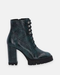 ZIELONE BOTKI NA WYSOKIM OBCASIE 105203 8811 V VE. Zielone botki Venezia, bez wzorów, ze skóry, bez obcasa, bez zapięcia. Za 399.00 zł.