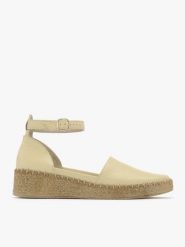 Waniliowe espadryle na platformie. Brązowe espadryle Ryłko, bez wzorów, ze skóry, bez obcasa, na platformie. Za 329.99 zł.