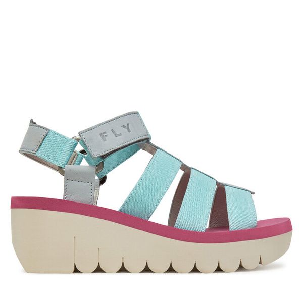 Sandały Fly London. Niebieskie sandały Fly London, bez wzorów, bez obcasa, na koturnie, bez zapięcia. Za 279.99 zł.