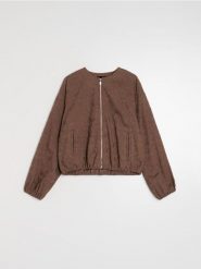 Żakardowa kurtka bomber z haftowanymi kwiatami - brązowy. Brązowe kurtki Sinsay, l, bez wzorów, z żakardem, bez kaptura. Za 69.99 zł.