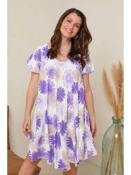 Curvy Lady Sukienka w kolorze fioletowo-biało-beżowym rozmiar: 44/46. Białe sukienki Curvy Lady, bez wzorów, klasyczne, bez kołnierzyka, bez ramiączek, midi. Za 127.95 zł.