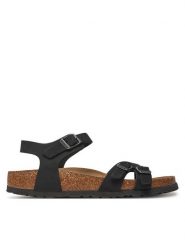 Birkenstock Sandały Kumba 1029526 Czarny. Czarne sandały Birkenstock, bez wzorów, z nubiku, bez obcasa, na płaskiej podeszwie, bez zapięcia. Za 539.99 zł.