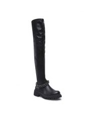 DeeZee Muszkieterki H13073A-5 Czarny. Czarne kozaki DeeZee, bez wzorów, ze skóry, bez obcasa, na płaskiej podeszwie, bez zapięcia. Za 159.99 zł.