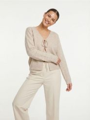 Kardigan z wiązaniem na przodzie - beżowy. Brązowe swetry Sinsay, l, bez wzorów, bez ramiączek. Za 49.99 zł.