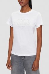 GUESS Biały damski t-shirt Narciso. Białe t-shirty Guess, s, z aplikacjami, bez kołnierzyka, bez ramiączek. W wyprzedaży za 161.99 zł.