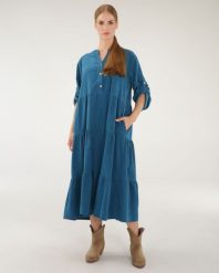 MIDI SUKIENKA Z FALBANAMI. Sukienki Unisono, l, bez wzorów, z bawełny, bez kołnierzyka, bez ramiączek, midi. Za 269.00 zł.