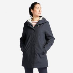 Ciepła parka przeciwdeszczowa damska Tribord Sailing 500. Brązowe kurtki przeciwdeszczowe TRIBORD, m, bez wzorów, z materiału, bez kaptura, żeglarskie. W wyprzedaży za 279.99 zł.
