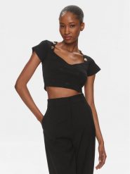 Pinko Bluzka Hoodia 102882 A1LK Czarny Slim Fit. Czarne bluzki Pinko, l, bez wzorów, z wiskozy, bez kołnierzyka, bez ramiączek. Za 569.99 zł.