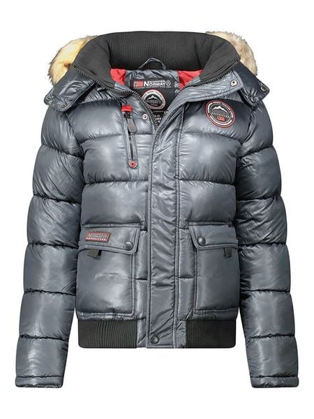 Geographical Norway Kurtka zimowa "Bugs" w kolorze ciemnoszarym rozmiar: XL. Szare kurtki Geographical Norway, na zimę, xl, bez wzorów, prążkowane, bez kaptura. Za 384.71 zł.