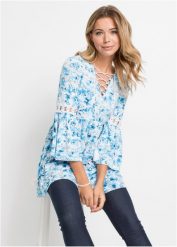 Tunika z lejącej wiskozy. Białe tuniki bonprix, bez wzorów, z wiskozy, bez kołnierzyka, bez ramiączek. Za 129.99 zł.