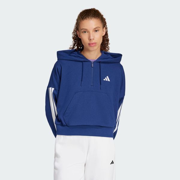 Bluza z kapturem Essentials 3-Stripes French Terry Quarter-Zip. Białe bluzy adidas, l, bez wzorów, z materiału, bez ramiączek, z kapturem. W wyprzedaży za 223.20 zł.