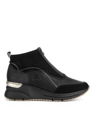 Rieker Botki N6361-00 Czarny. Czarne botki Rieker, bez wzorów, bez obcasa, na koturnie, bez zapięcia. Za 349.99 zł.
