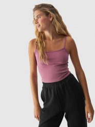 4F Crop-top slim gładki z modalem damski - różowy M. Czerwone topy 4f, m, bez wzorów, z dzianiny, sportowe, bez kołnierzyka, bez ramiączek. W wyprzedaży za 29.99 zł.