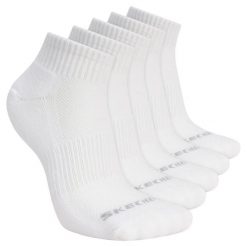 Skarpetki sportowe dla dorosłych 5pk Unisex 1/2 Terry Qtr Crew. Białe skarpetki Skechers, bez wzorów, z materiału. Za 59.99 zł.