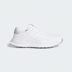 Skórzane buty golfowe bez kolców S2G 26. Białe buty treningowe adidas, z aplikacjami, z gumy, bez zapięcia, na golfa. Za 569.00 zł.