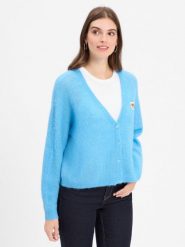 American vintage Damski kardigan z zawartością alpaki - Nenybay Kobiety dzianina grubo tkana niebieski marmurkowy, M/L. Niebieskie swetry American Vintage, l, bez wzorów, z dzianiny, vintage, bez ramiączek. Za 949.95 zł.