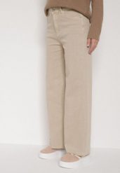 Beżowe Jeansy o Szerokim Kroju z Wysokim Stanem Xilnee. Brązowe spodnie materiałowe Born2be, bez wzorów, z jeansu, eleganckie, z podwyższonym stanem, długie. Za 99.99 zł.