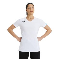 Koszulka damska Arena Team T-Shirt Panel. Białe t-shirty sportowe Arena, bez wzorów, bez ramiączek, do pływania. Za 99.00 zł.