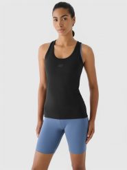 4F Top slim treningowy damski - czarny L. Czarne topy sportowe 4f, l, bez wzorów, z dzianiny, na fitness i siłownię. Za 69.99 zł.