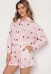 Różowy Komplet z Wiskozą Koszula i Szorty z Motywem Morskim Reivienne. Czerwone koszule Born2be, m, z aplikacjami, z wiskozy, eleganckie, bez kołnierzyka, bez ramiączek. Za 169.99 zł.