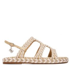 Sandały Guess. Brązowe sandały Guess, z aplikacjami, bez obcasa, na płaskiej podeszwie, bez zapięcia. Za 549.99 zł.