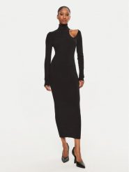BARDOT Sukienka dzianinowa 59580DB Czarny Regular Fit. Czarne sukienki Bardot, s, bez wzorów, z dzianiny, wizytowe, bez kołnierzyka, bez ramiączek. Za 319.99 zł.