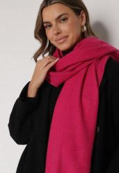 Fuksjowy Szalik z Bawełną i Wiskozą Ozdobiony Frędzlami Siadortia. Czerwone szaliki i kominy Born2be, bez wzorów, z bawełny, biznesowe. Za 49.99 zł.
