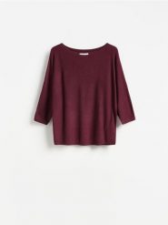 Gładki sweter z wiskozą - ciemnofioletowy. Fioletowe swetry Reserved, l, bez wzorów, z dzianiny, bez ramiączek. Za 79.99 zł.