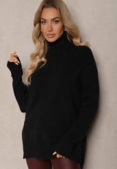 Czarny Asymetryczny Golf o Klasycznym Kroju z Długim Rękawem Serattia. Czarne swetry Renee, m, bez wzorów, z jeansu, eleganckie, bez ramiączek. W wyprzedaży za 119.99 zł.