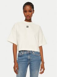 HUGO T-Shirt Cropped Tee 50517790 Écru Relaxed Fit. T-shirty Hugo, l, bez wzorów, z bawełny, bez kołnierzyka, bez ramiączek. Za 189.99 zł.
