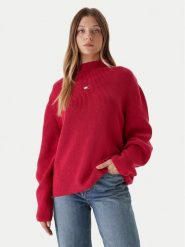 Tommy Jeans Sweter Badge DW0DW21676 Różowy Relaxed Fit. Czerwone swetry Tommy Jeans, s, bez wzorów, z bawełny, bez ramiączek. Za 329.99 zł.
