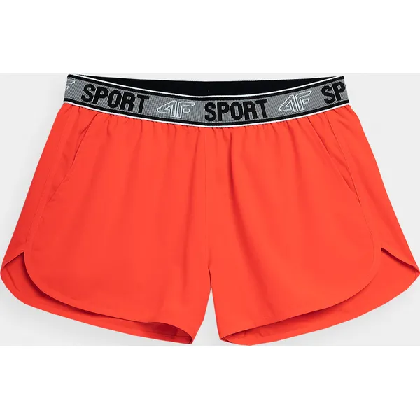Spodenki kąpielowe damskie. Czerwone szorty 4f, bez wzorów, z materiału. Za 129.99 zł.