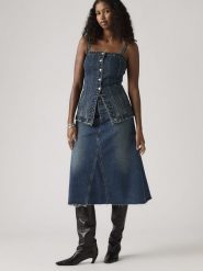 Levi's Spódnica dżinsowa w kolorze granatowym rozmiar: W33. Niebieskie spódnice Levi's, s, z aplikacjami, z bawełny, klasyczne, midi. Za 158.47 zł.