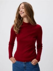 Sweter z dodatkiem wełny - bordowy. Czerwone swetry Reserved, l, bez wzorów, z dzianiny, bez ramiączek. Za 129.99 zł.