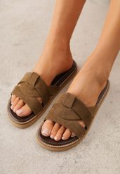 Zielone Klapki VICES z Przeplatanymi Paskami Anreene. Zielone klapki Born2be, bez wzorów, eleganckie, bez obcasa, na płaskiej podeszwie, bez zapięcia. Za 89.99 zł.