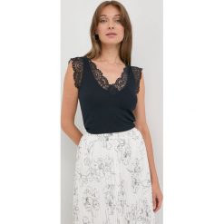 Morgan bluzka damska kolor granatowy gładka. Niebieskie bluzki Morgan, m, bez wzorów, z koronki, bez kołnierzyka, bez ramiączek. Za 139.99 zł.